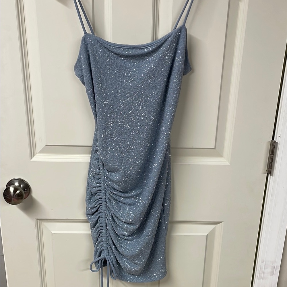 Windsor Blue Ruched Spaghetti Strap Cocktail Dress